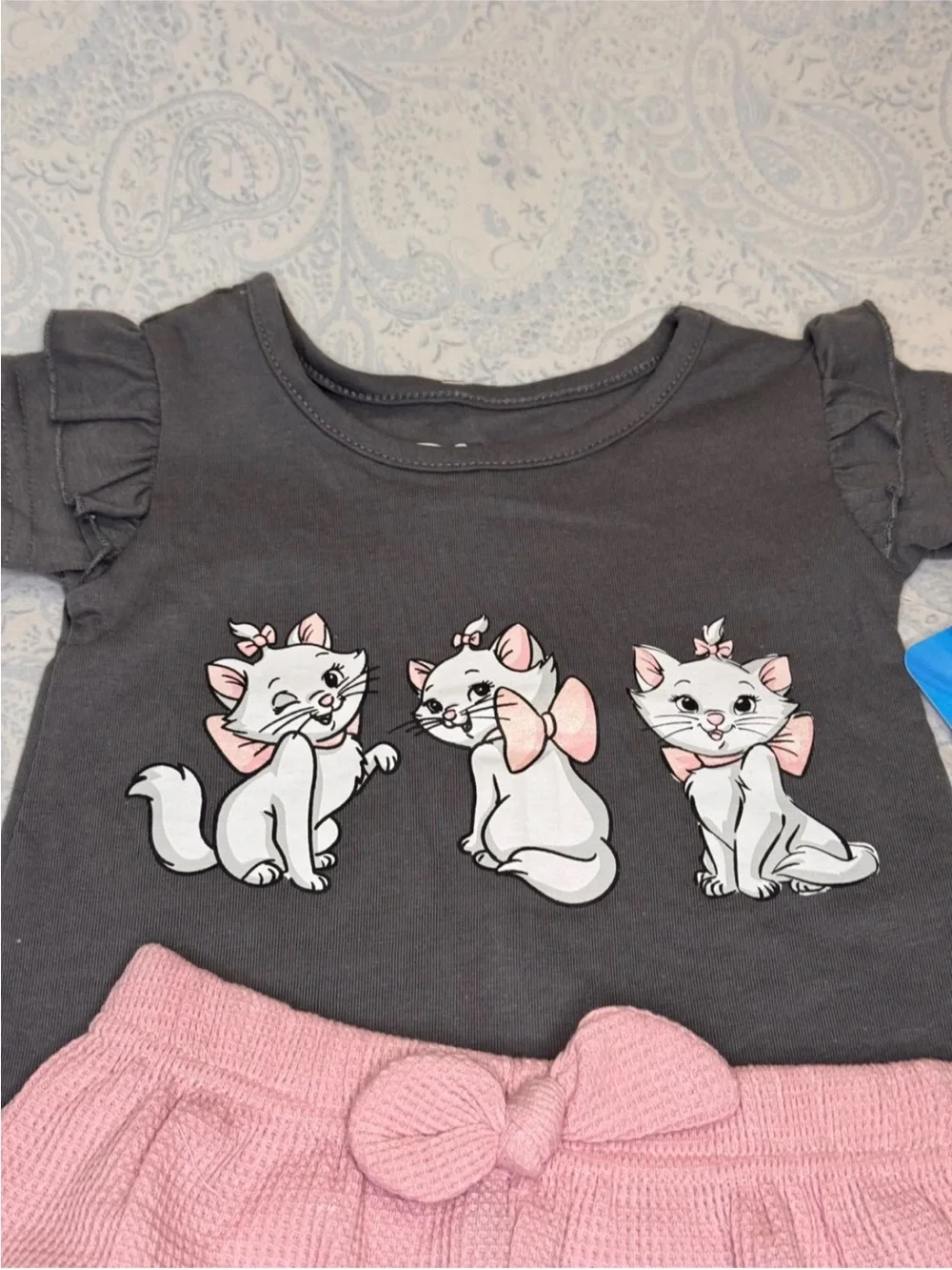 Disney The Aristocats Marie Dark Gray Tee with Pink Waffle Knit Shorts Set